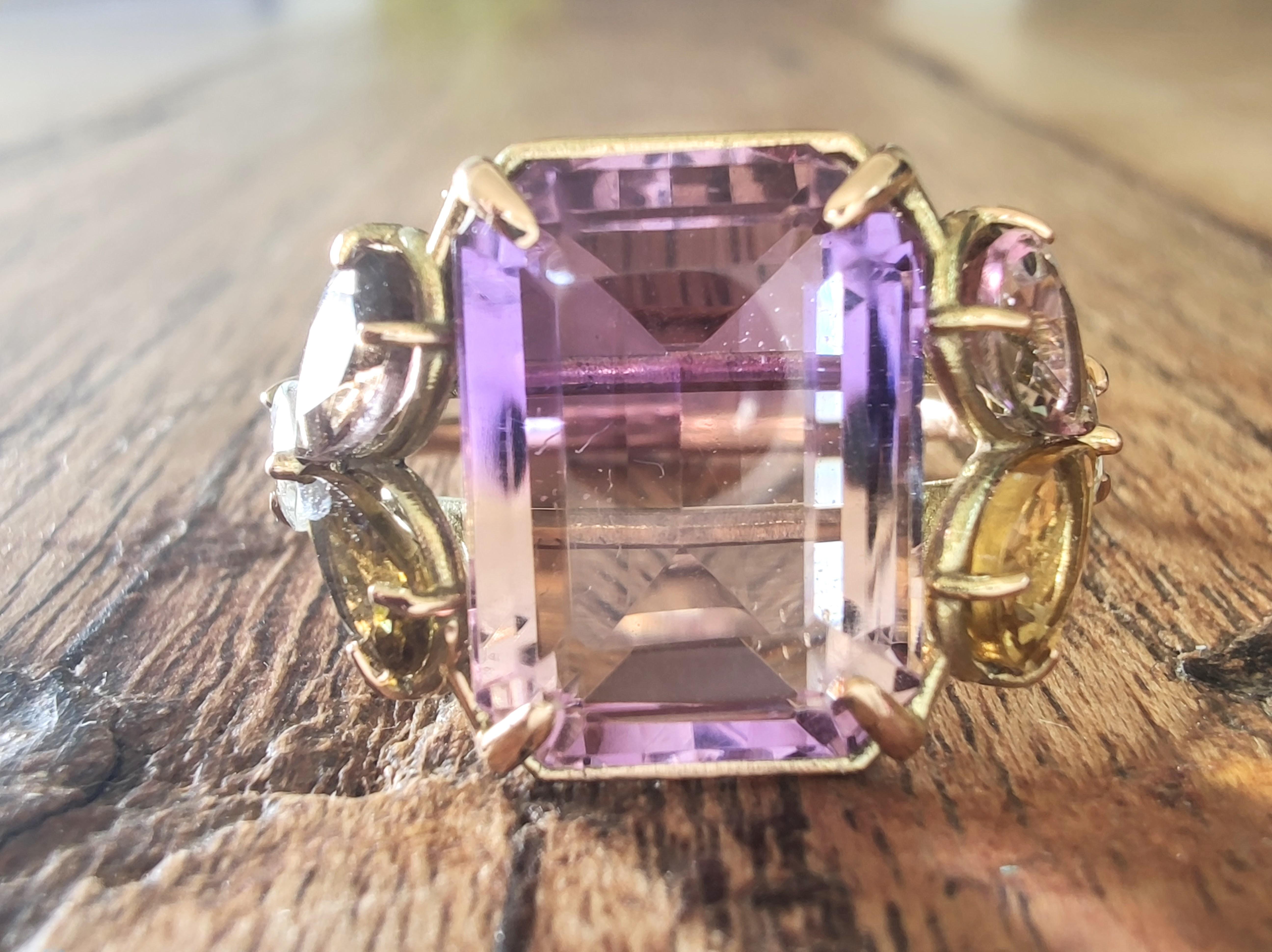 Certified 7.82ct Ametrine Tourmaline Aquamarine Cocktail Ring 14K Gold Handmade In New Condition For Sale In Sant Josep de sa Talaia, IB