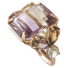 Certified 7.82ct Ametrine Tourmaline Aquamarine Cocktail Ring 14K Gold Handmade