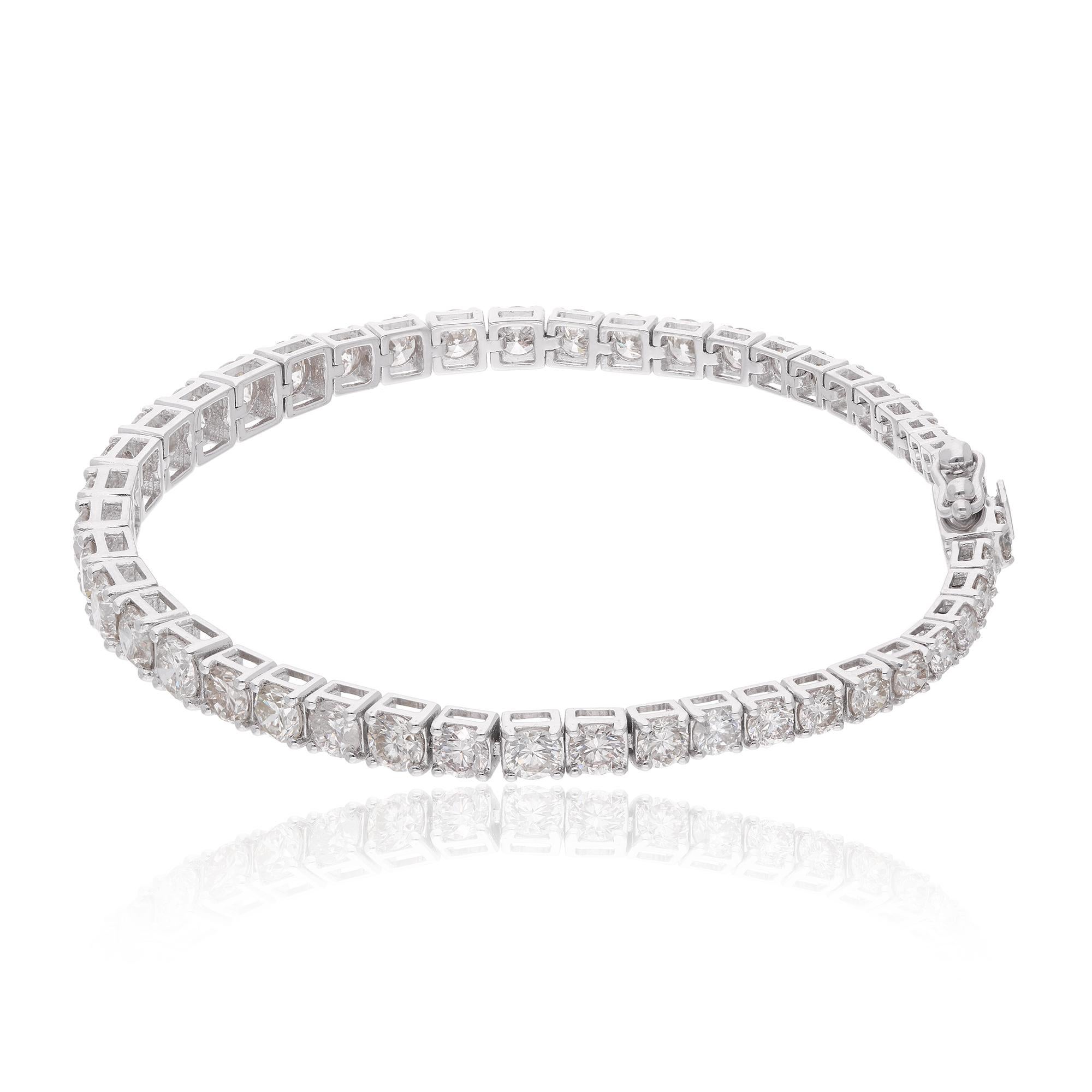 This stunning Diamond Tennis Bracelet is a luxurious and timeless accessory that will add a touch of elegance to any outfit.The bracelet features a continuous row of sparkling round diamonds that are securely prong-set in a classic four-prong