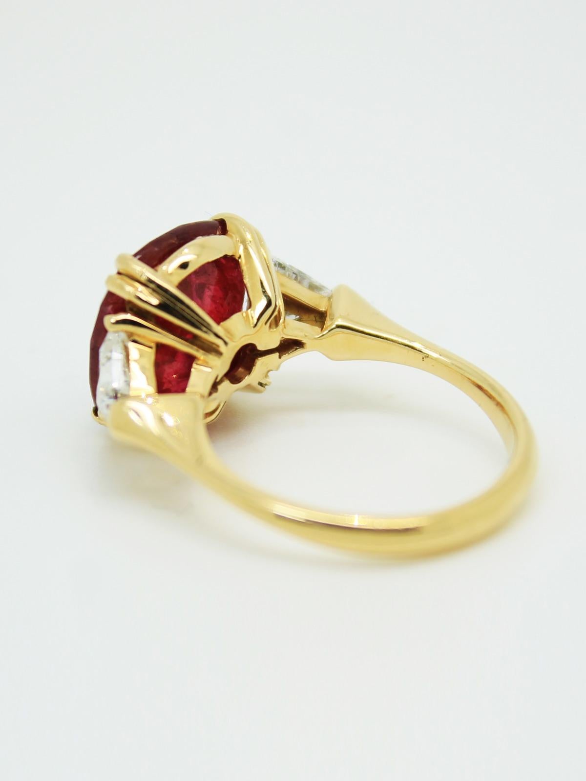 Cushion Cut Bespoke 7 Carat Red Ruby Certified Natural No Heat Ruby Diamond Cushion Ring For Sale