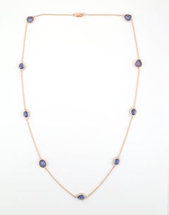 7.83 Carats Blue Sapphire & 1.23 Carats Diamond Chain Necklace in 18k Rose Gold