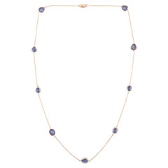 7.83 Carats Blue Sapphire & 1.23 Carats Diamond Chain Necklace in 18k Rose Gold 