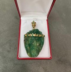 78.3 Grams Huge 18K Yellow Gold Emerald Crystal Pendant