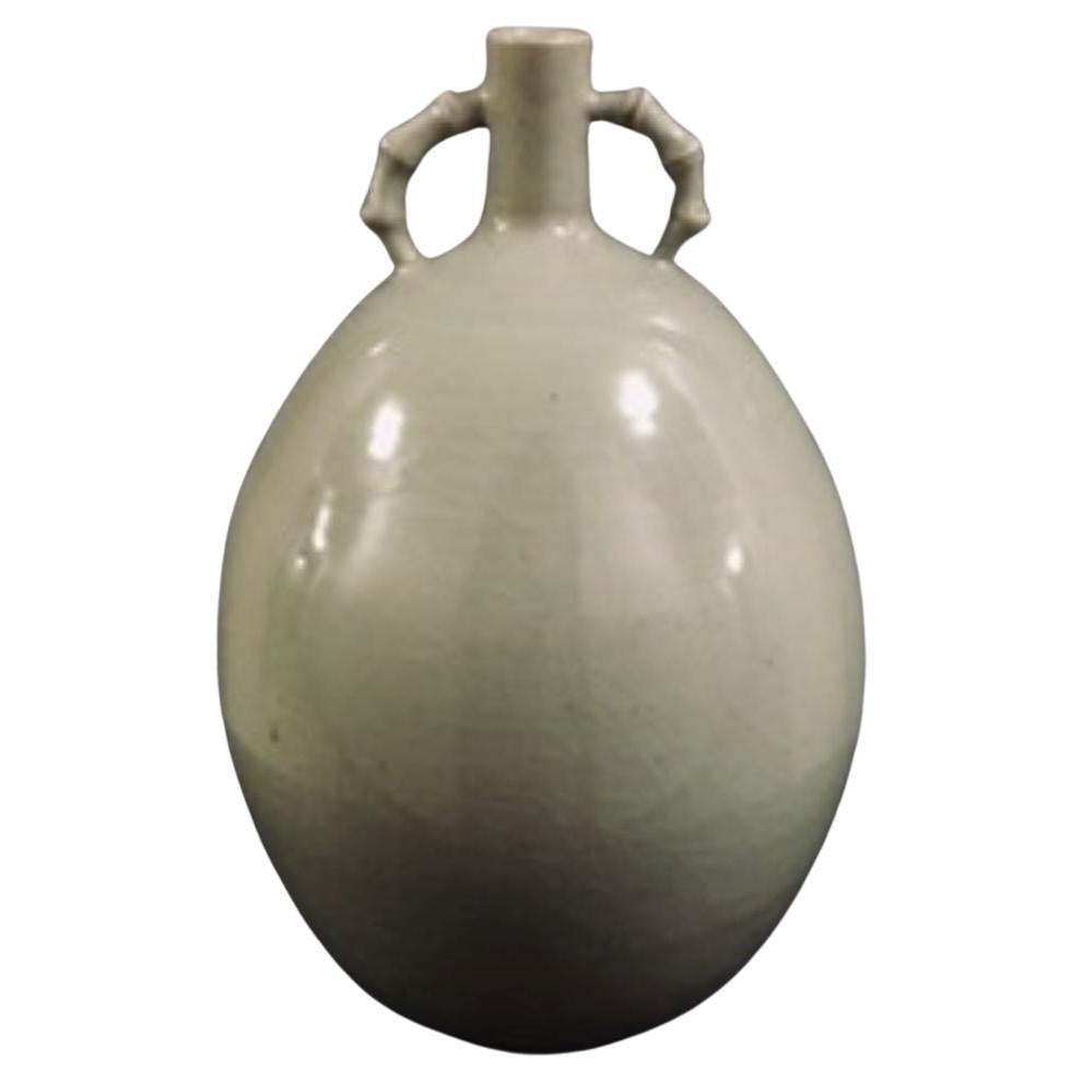 783 Japanese Celadon Classic Oval Shaped Vase For Sale