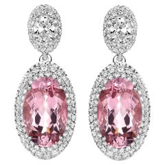 7,83Ct Vived Pink Morganites 18K White Gold and Diamonds 1,70Ct Dangle Earrings