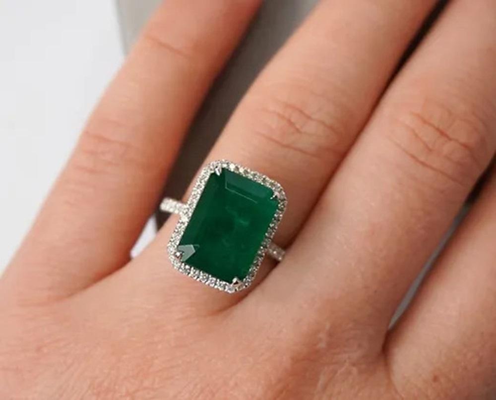 7.84 Carat Emerald Halo Ring For Sale 3