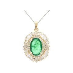 7.84 Carat GIA Certified Oval Emerald 
Diamond Pendants in 18k Yellow Gold