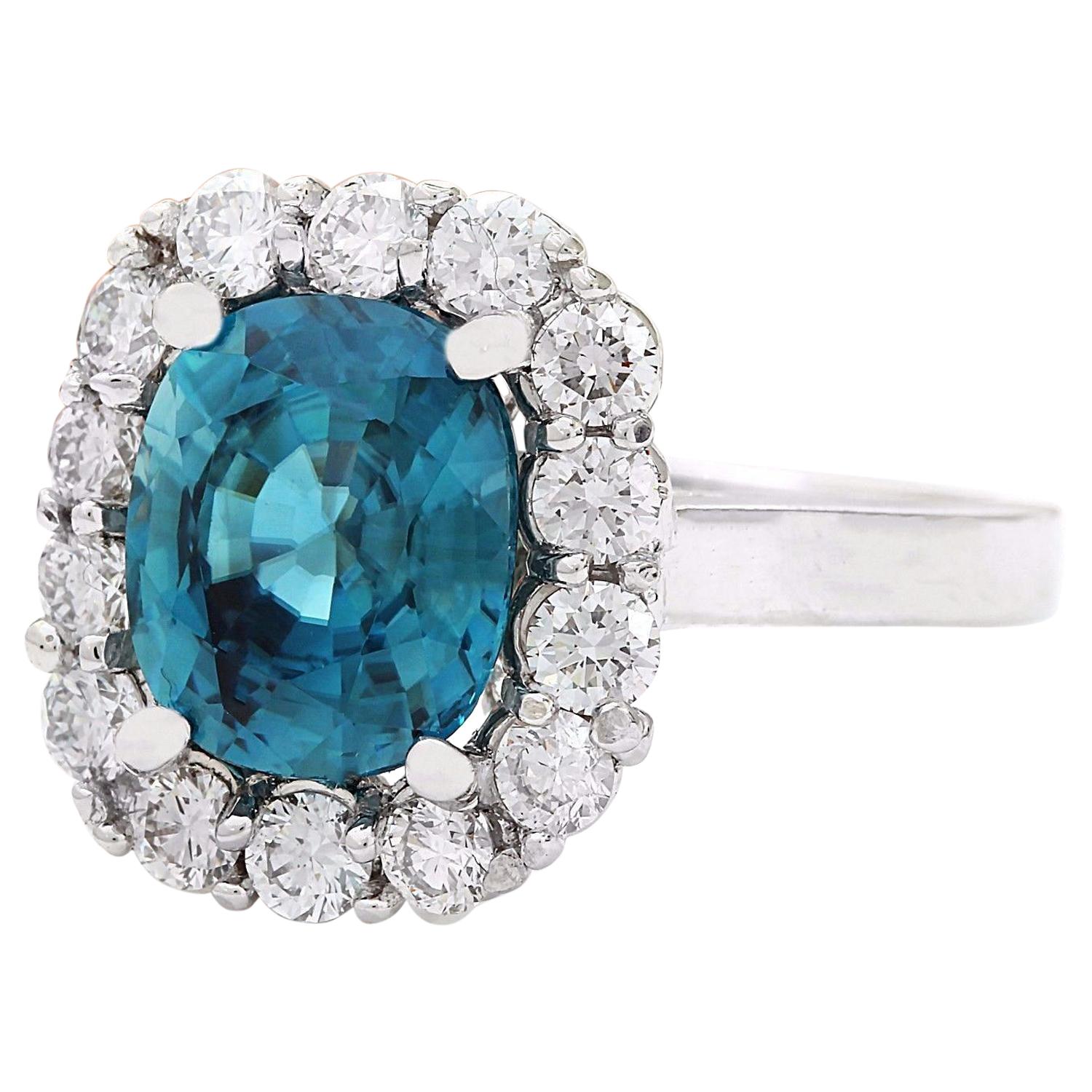 7.84 Carat Natural Zircon 14K Solid White Gold Diamond Ring
 Item Type: Ring
 Item Style: Engagement
 Material: 14K White Gold
 Mainstone: Zircon
 Stone Color: Blue
 Stone Weight: 6.84 Carat
 Stone Shape: Oval
 Stone Quantity: 1
 Stone Dimensions: