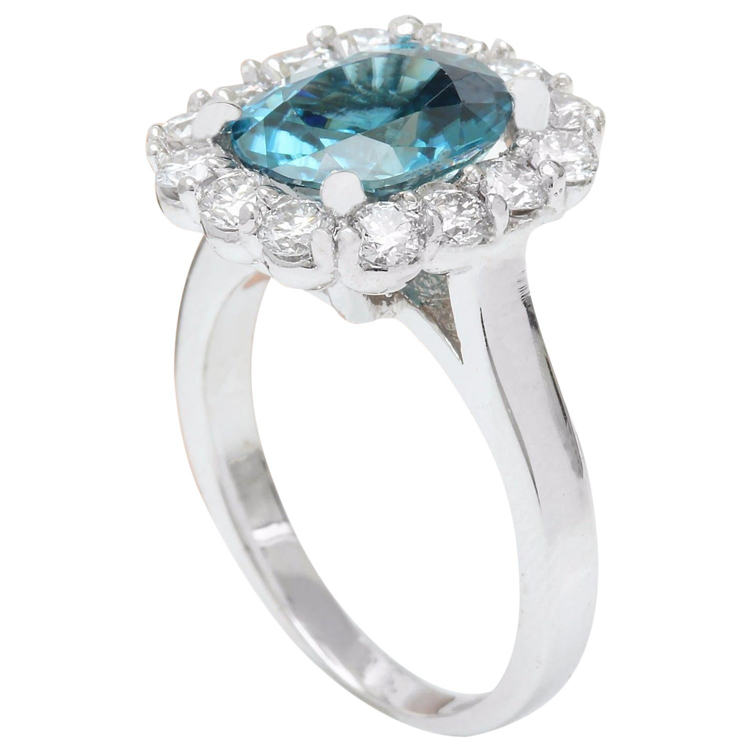 Natural Zircon Diamond Ring In 14 Karat Solid White Gold In New Condition For Sale In Manhattan Beach, CA
