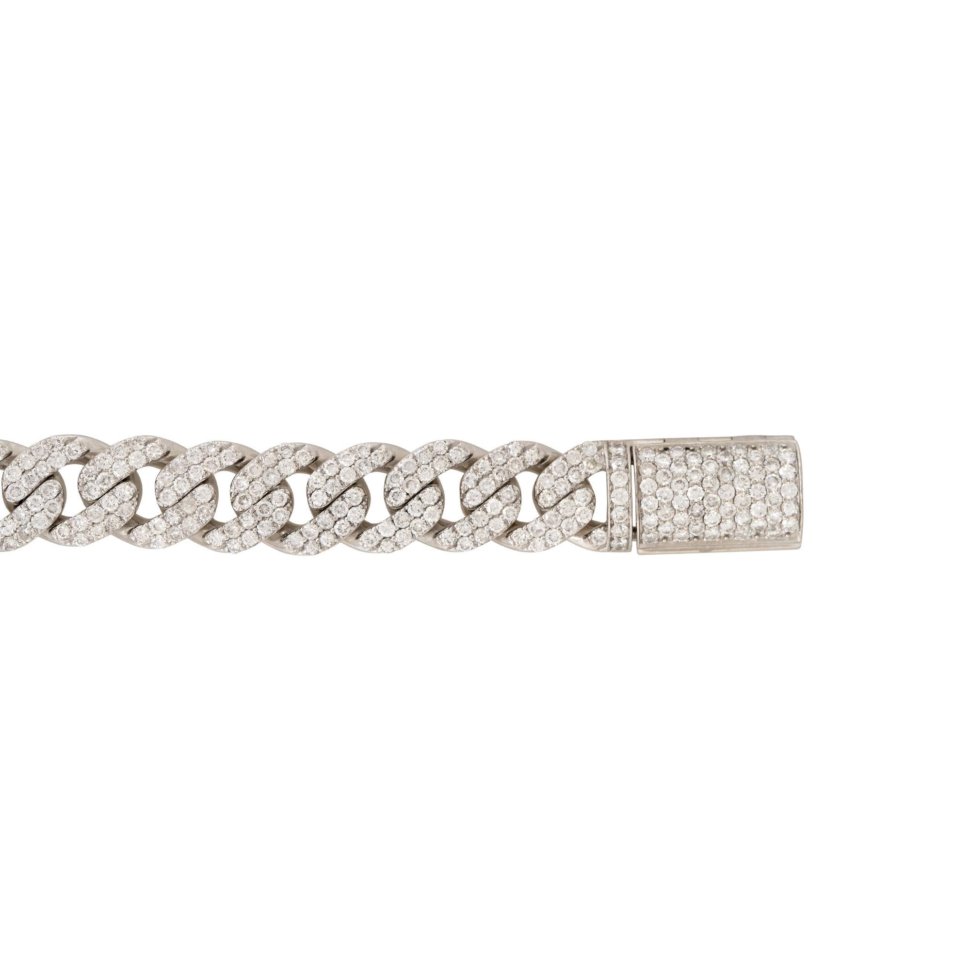 Modern 7.84 Carat Pave Diamond Cuban Link Bracelet 14 Karat In Stock For Sale