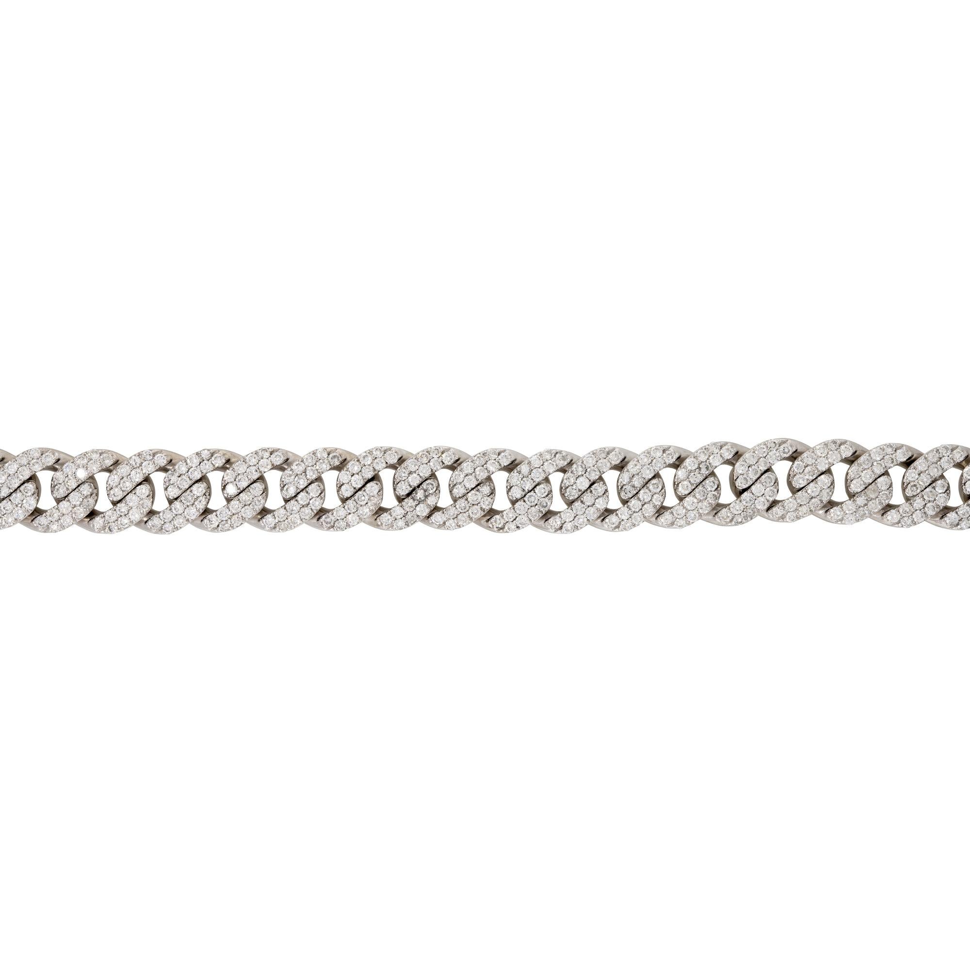 Round Cut 7.84 Carat Pave Diamond Cuban Link Bracelet 14 Karat In Stock For Sale