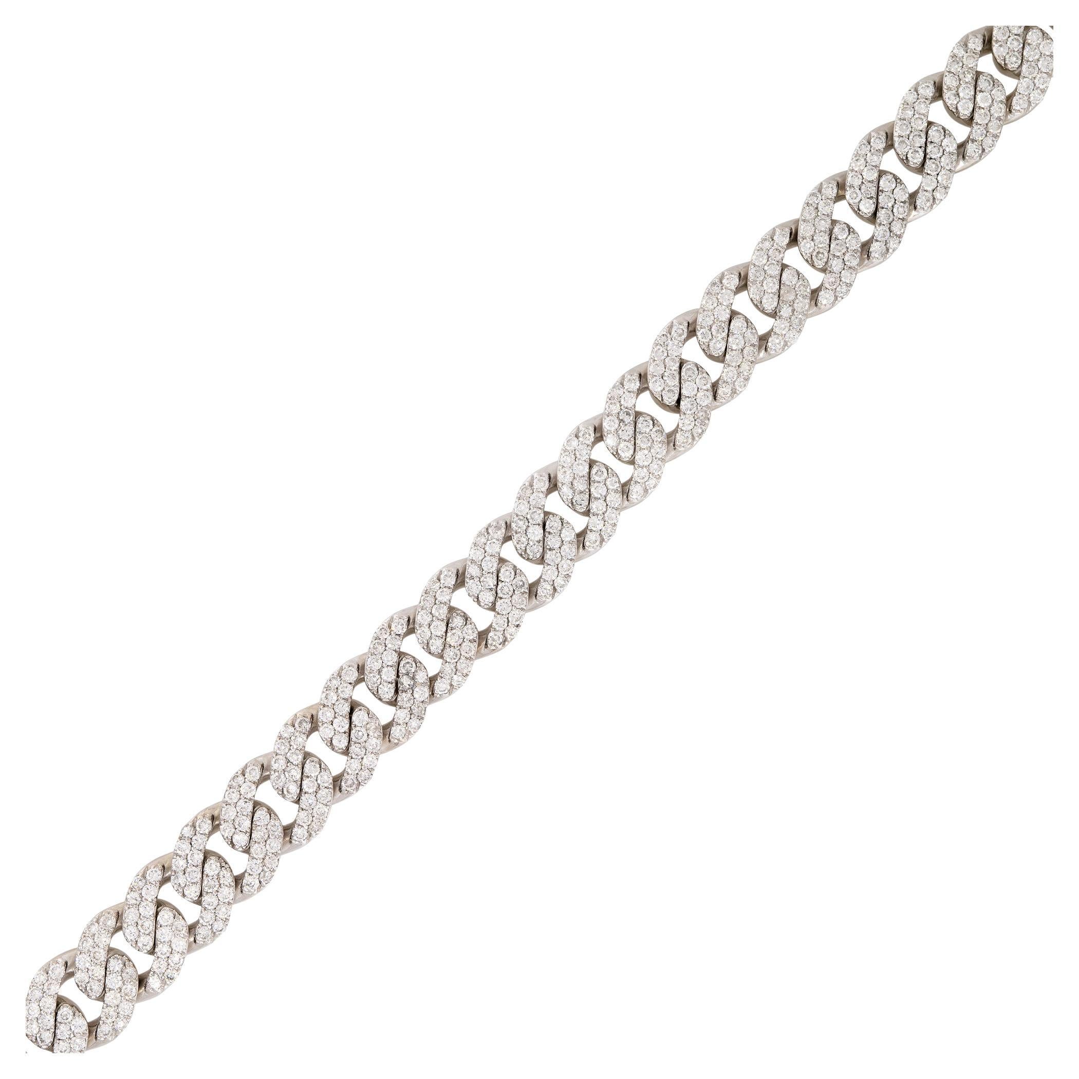 7.84 Carat Pave Diamond Cuban Link Bracelet 14 Karat In Stock For Sale