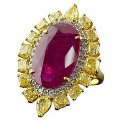 7.84 Carat Ruby and Yellow Diamond Cocktail Ring