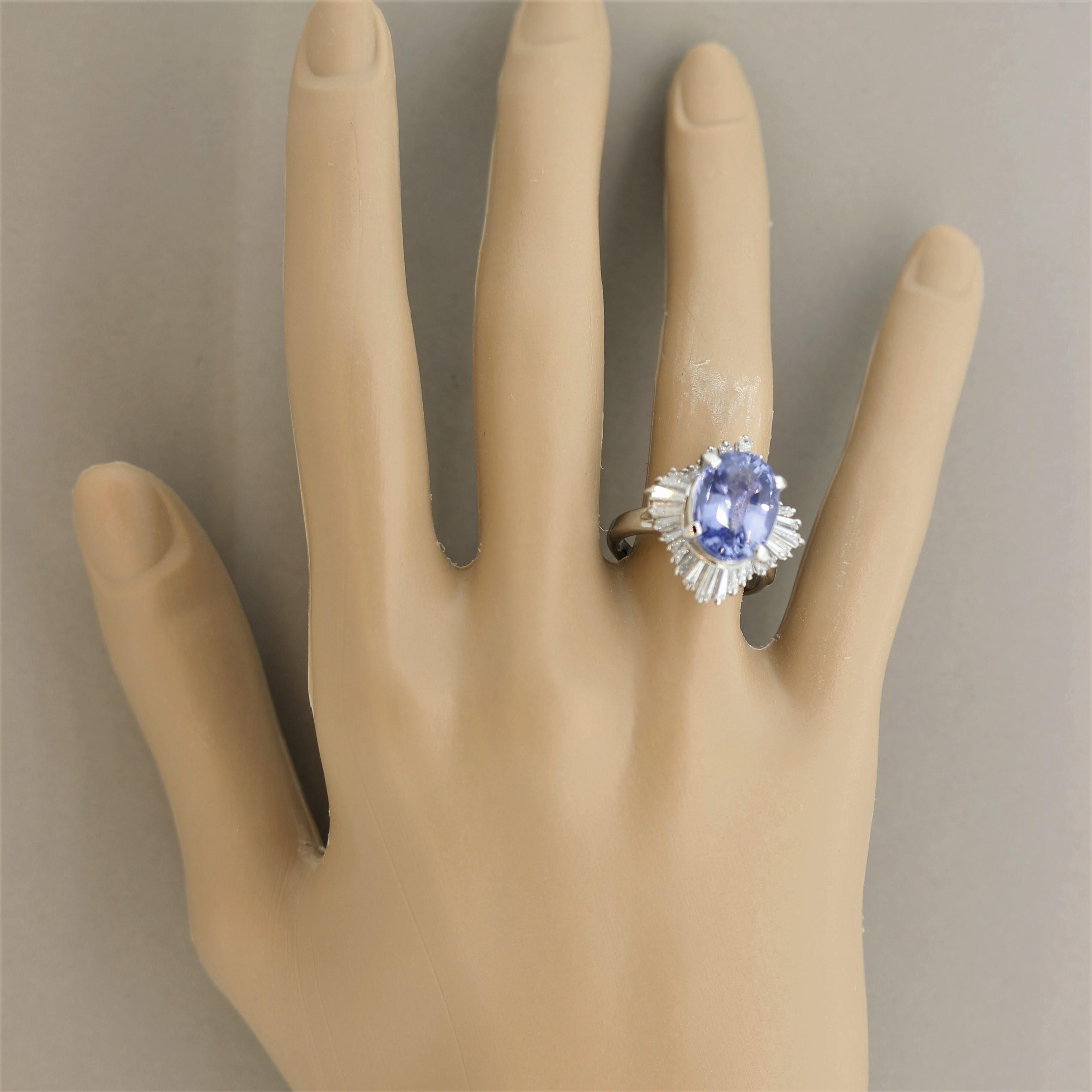 Women's 7.84 Carat Sapphire Diamond Platinum Ring, GIA Certified No-Heat For Sale