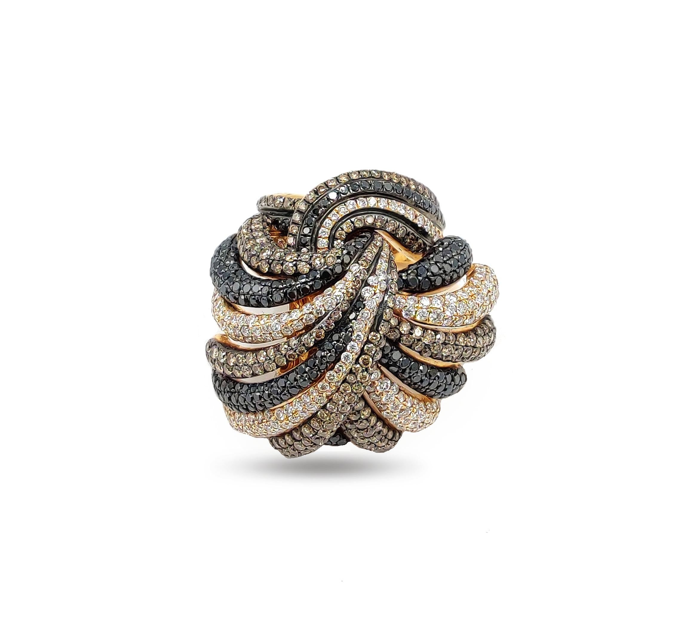 7.84 Carat Diamond 14 Karat Rose Gold Tri Color Knot Ring In New Condition For Sale In Hoffman Estate, IL