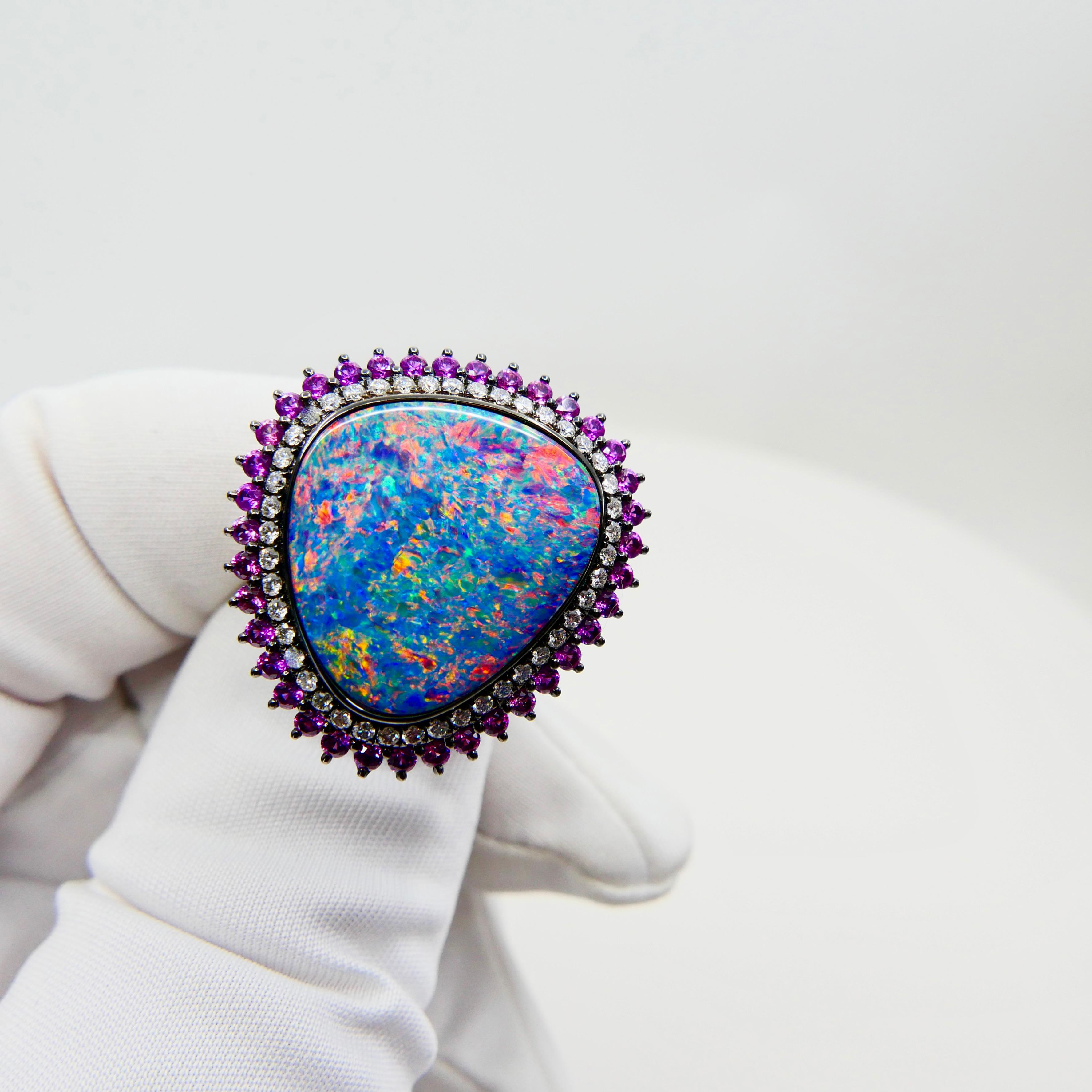 Ring-Anhänger 7,84 Karat Au Opal, rosa Saphir & Diamant, prächtiges Farbenspiel im Angebot 2