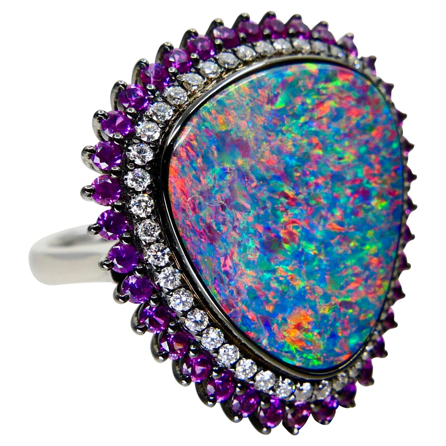 Pendentif bague en opale, saphir rose et diamants 7,84 carats