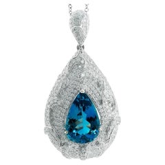 7.84 cts Natural Aquamarine 
3.68 cts Diamonds 18K White Gold Pendant