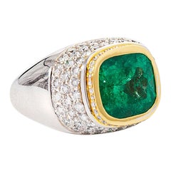 7.85 Carat Colombian Emerald Solitaire Art Deco Style Ring for Men
