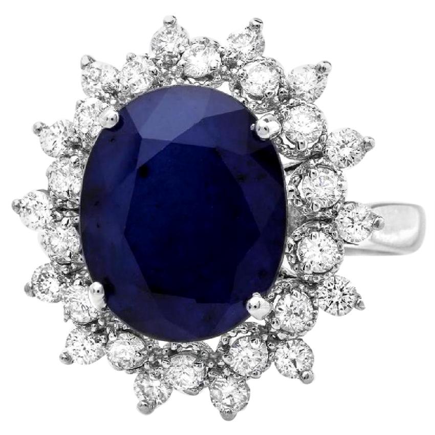 7.85 Carat Exquisite Natural Blue Sapphire and Diamond 14 Karat Solid White Gold For Sale