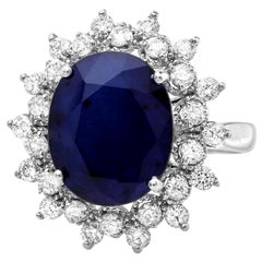 Or blanc massif 14 carats avec saphir bleu naturel exquis de 7,85 carats et diamants