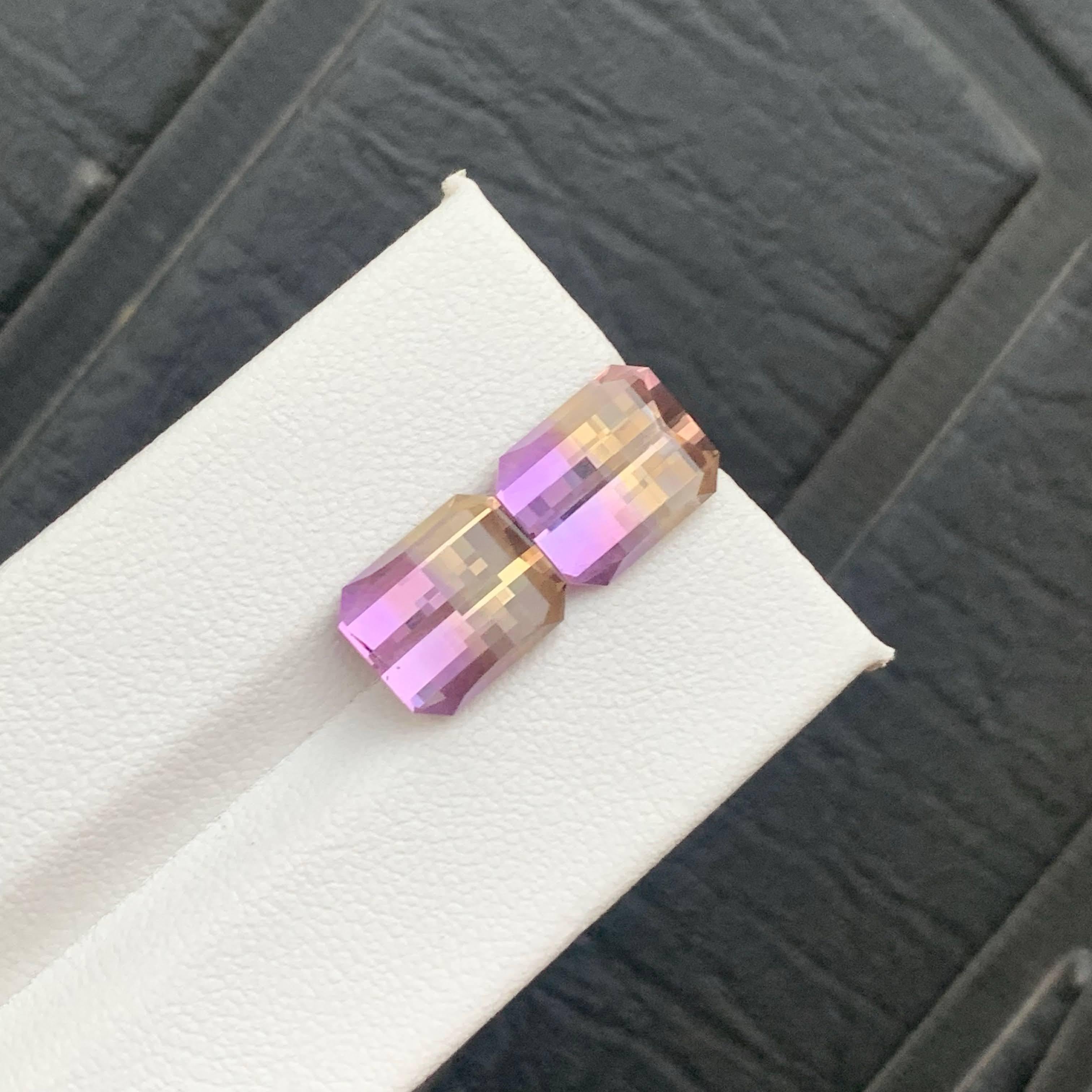 7,85 Karat Natürliche Lose Bi Farbe Ametrine Paar Pixel Schliff Brasilianischen Edelstein im Angebot 4