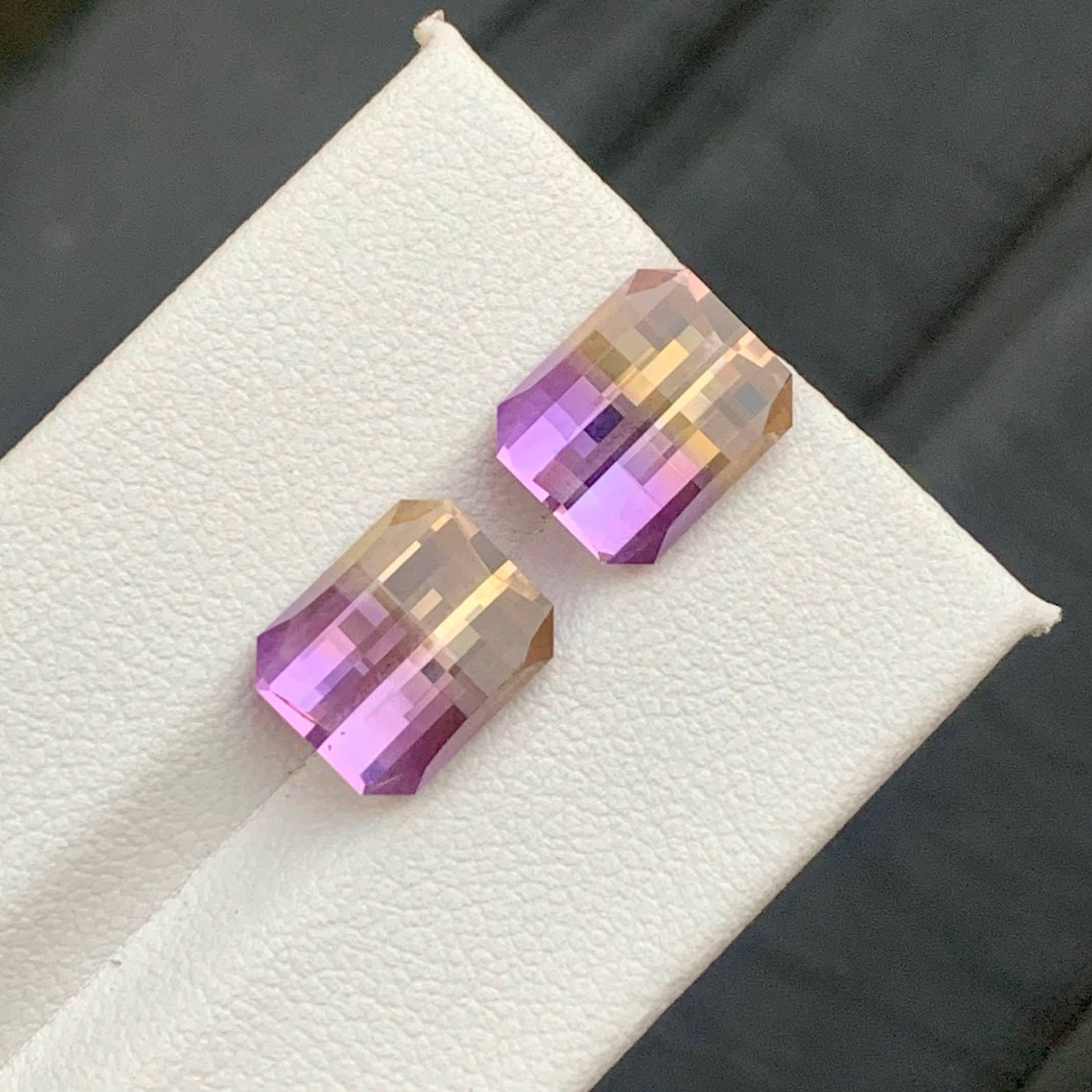 7,85 Karat Natürliche Lose Bi Farbe Ametrine Paar Pixel Schliff Brasilianischen Edelstein im Angebot 5