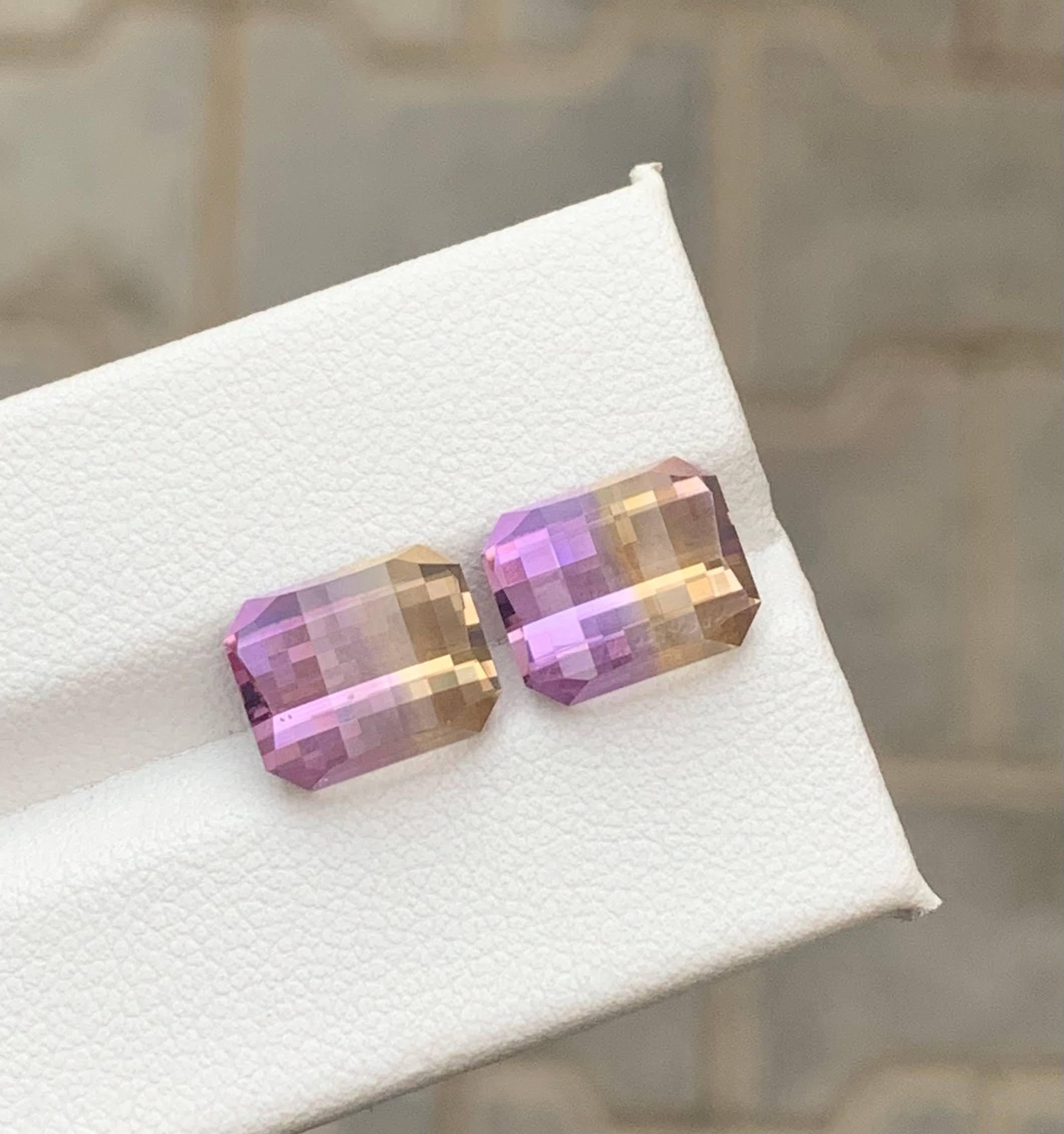 7,85 Karat Natürliche Lose Bi Farbe Ametrine Paar Pixel Schliff Brasilianischen Edelstein (Gemischter Schliff) im Angebot