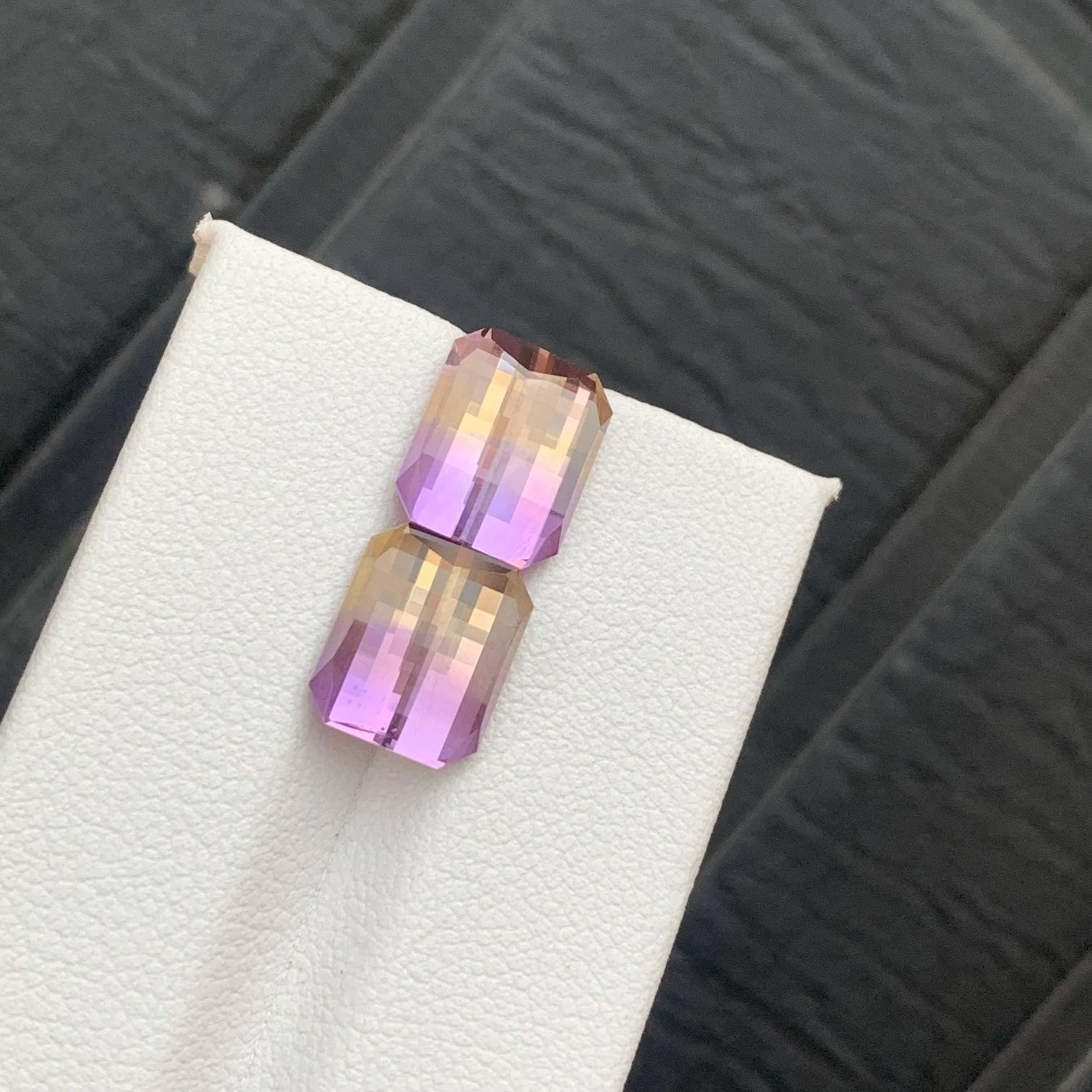 7,85 Karat Natürliche Lose Bi Farbe Ametrine Paar Pixel Schliff Brasilianischen Edelstein für Damen oder Herren im Angebot