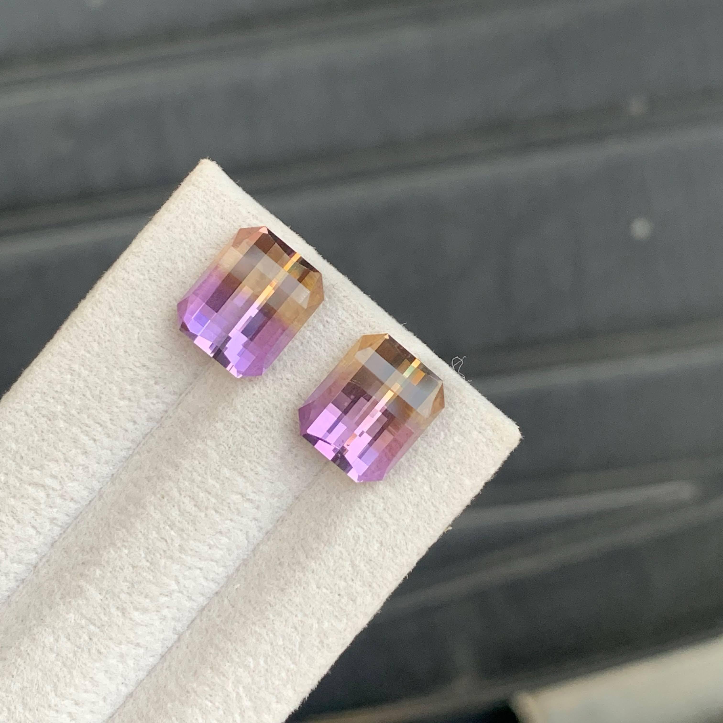 7,85 Karat Natürliche Lose Bi Farbe Ametrine Paar Pixel Schliff Brasilianischen Edelstein im Angebot 1