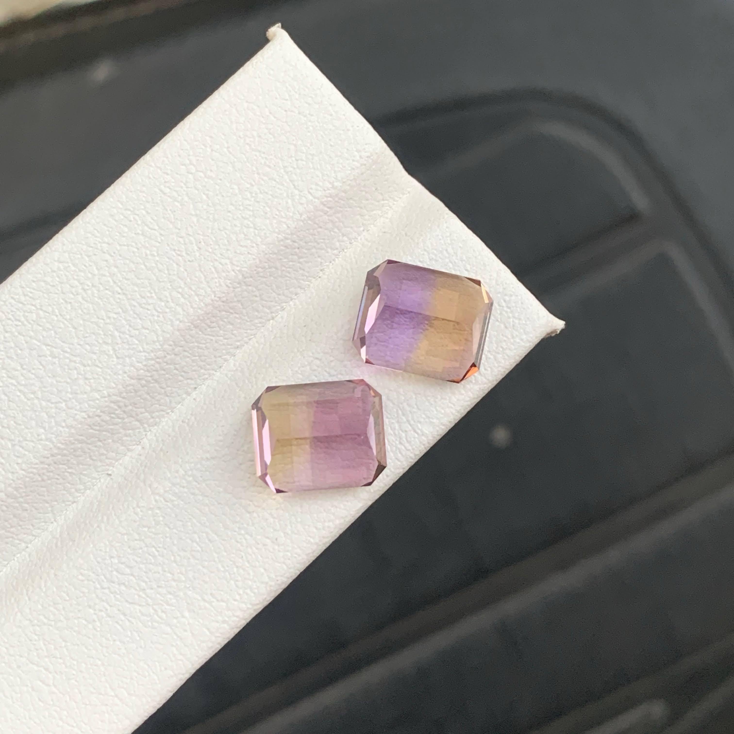 7,85 Karat Natürliche Lose Bi Farbe Ametrine Paar Pixel Schliff Brasilianischen Edelstein im Angebot 3