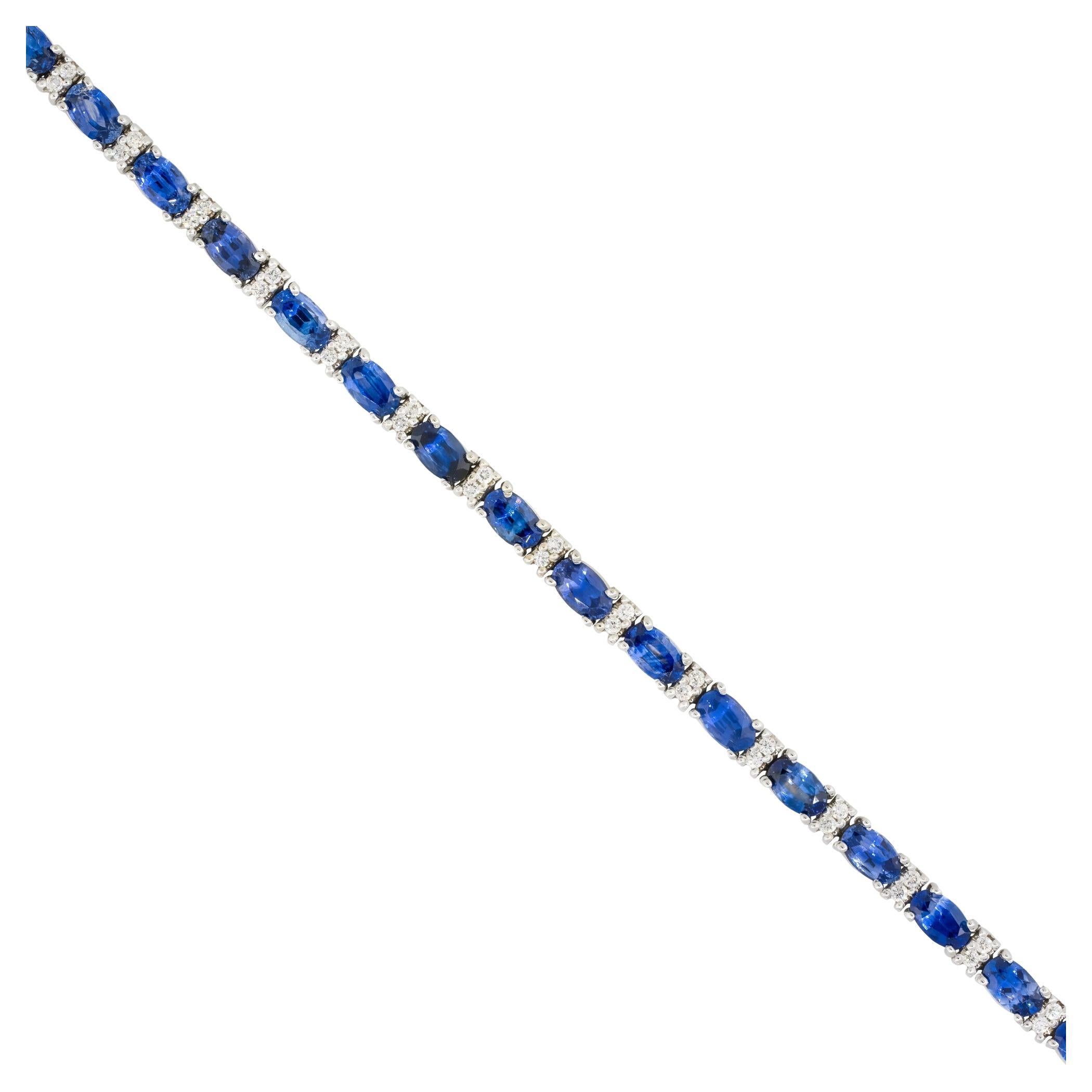 7.85 Carat Oval Sapphire & Diamond Link Bracelet 18 Karat in Stock For Sale