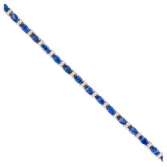 7.85 Carat Oval Sapphire & Diamond Link Bracelet 18 Karat En stock
