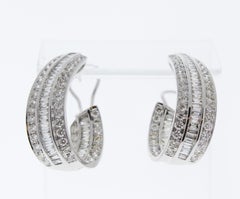 7.85 Carat total Diamond In & Out J Hoops Earrings in 18K White Gold