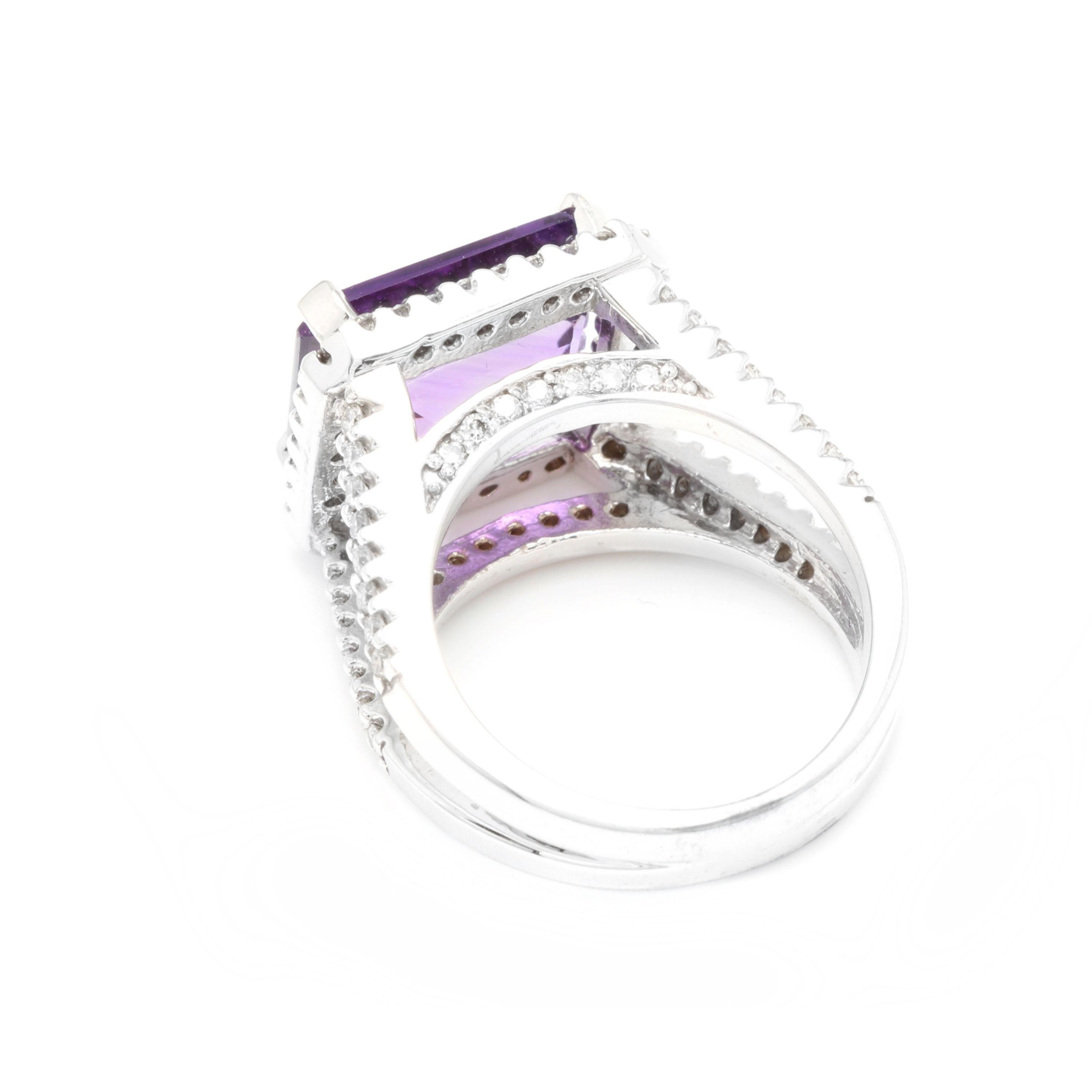 Mixed Cut 7.85 Carat Natural Amethyst and Diamond 14 Karat Solid White Gold Ring For Sale