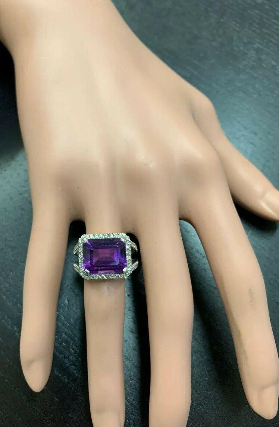 7.85 Carat Natural Amethyst and Diamond 14 Karat Solid White Gold Ring In New Condition For Sale In Los Angeles, CA