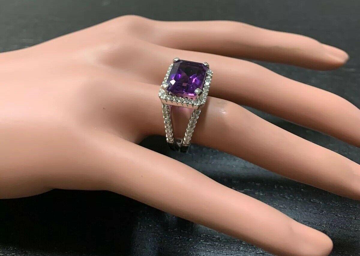 7.85 Carat Natural Amethyst and Diamond 14 Karat Solid White Gold Ring For Sale 1