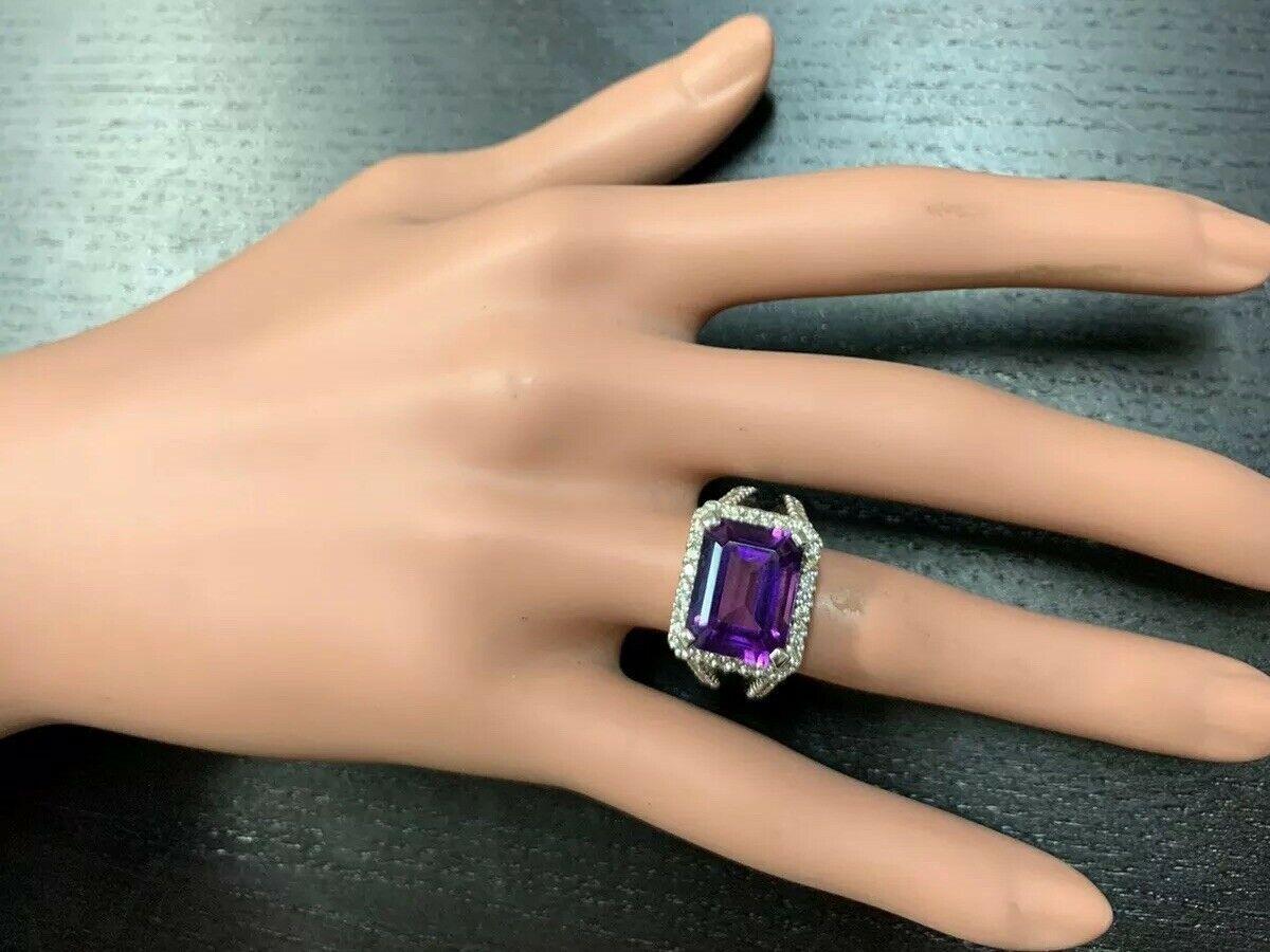 7.85 Carat Natural Amethyst and Diamond 14 Karat Solid White Gold Ring For Sale 2