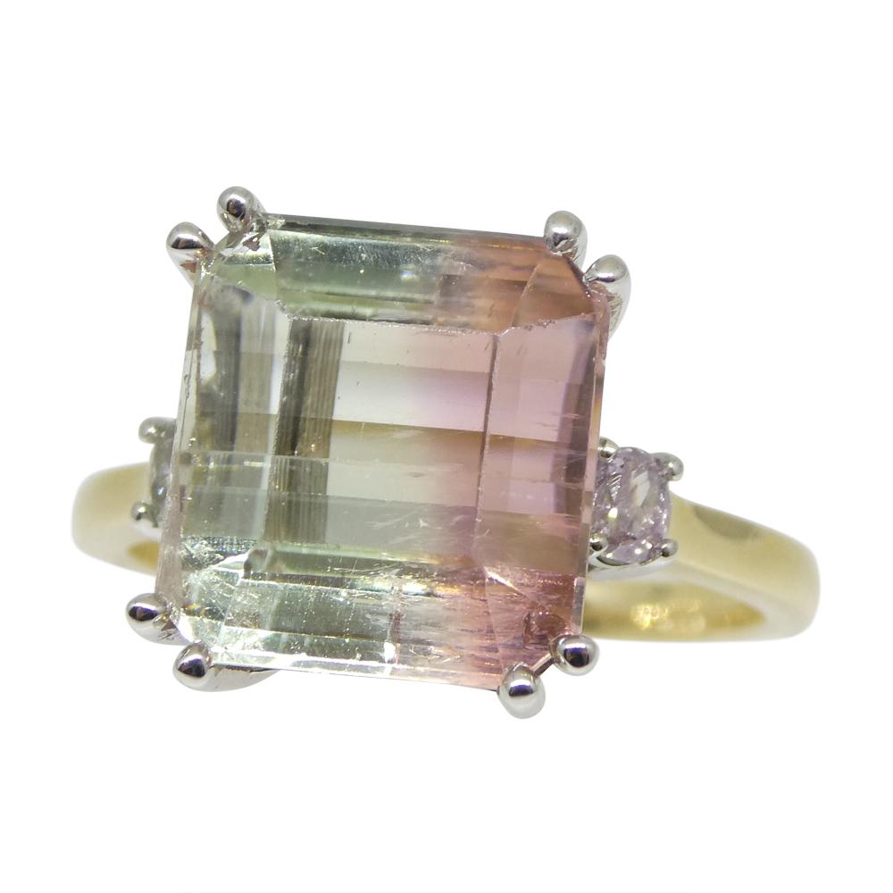 Contemporary 7.85ct Bi Color Tourmaline, Pink & Green Diamond Ring Set in 14k White Gold For Sale