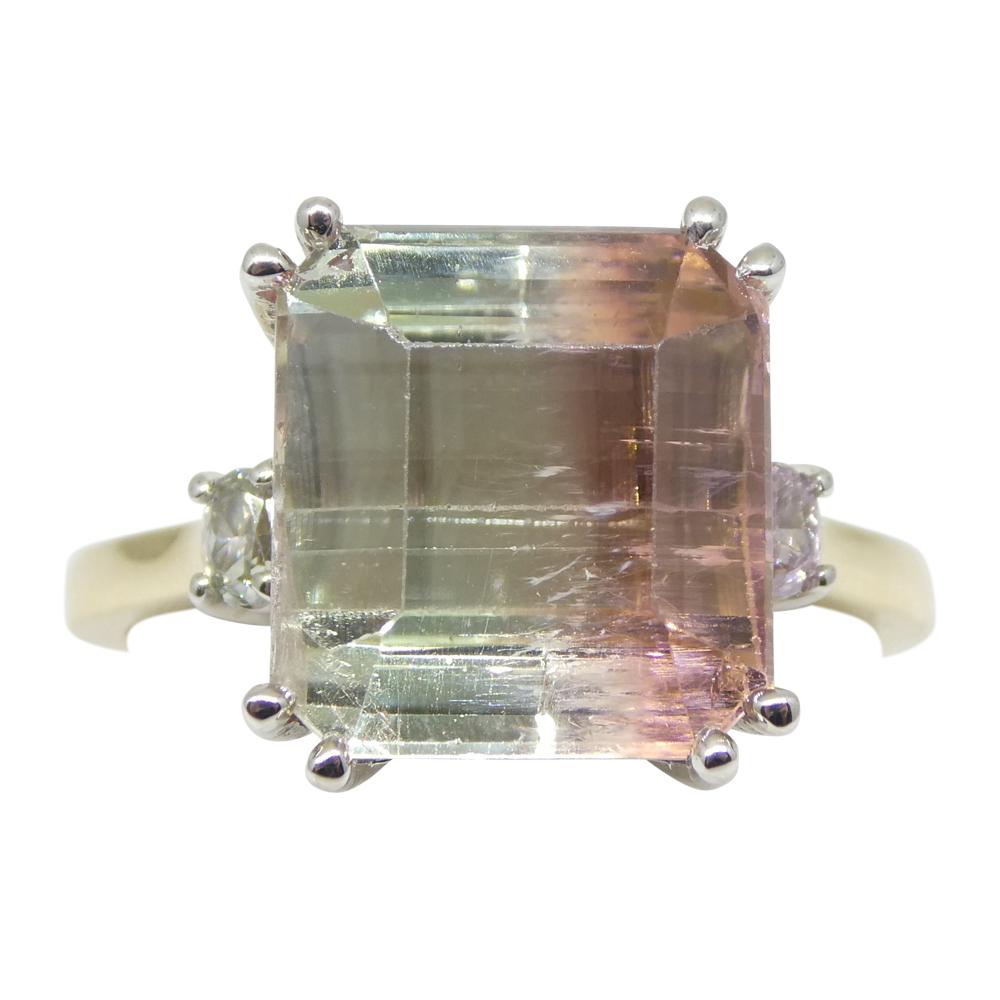 7.85ct Bi Color Tourmaline, Pink & Green Diamond Ring Set in 14k White Gold In New Condition For Sale In Toronto, Ontario