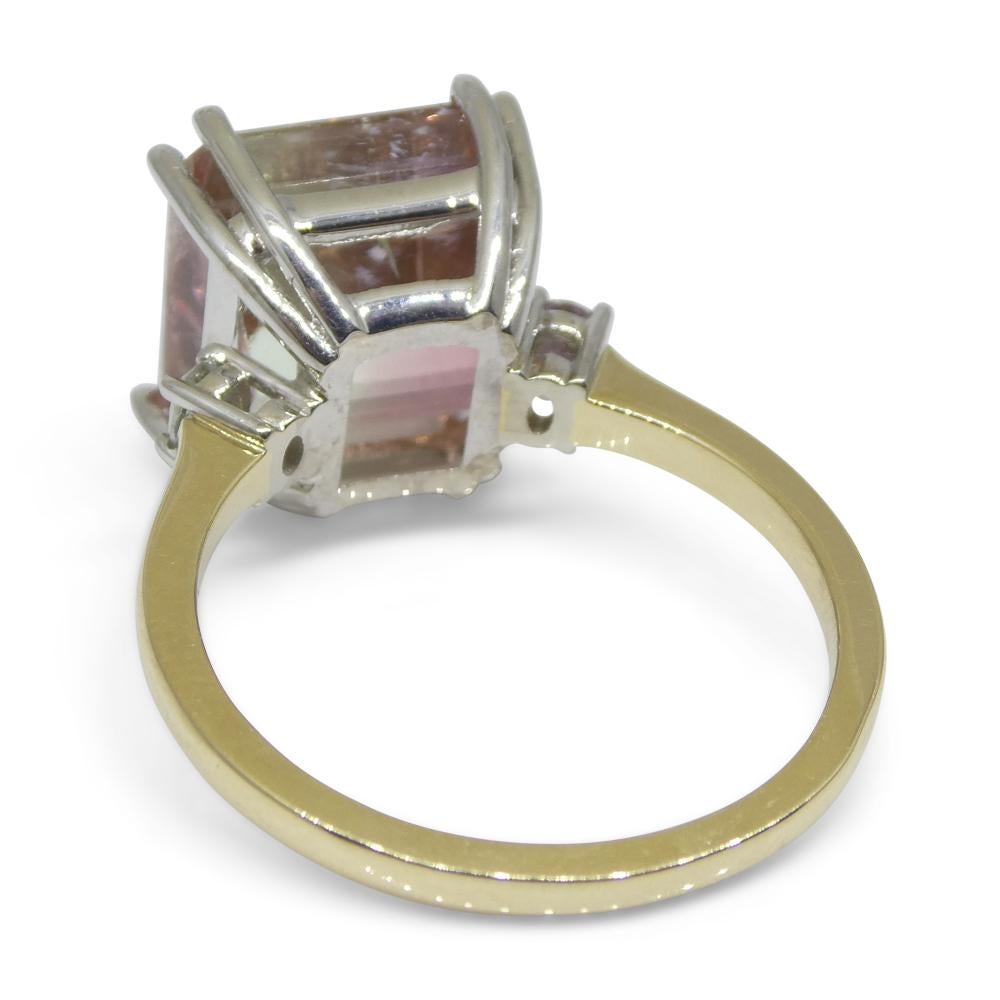 Women's or Men's 7.85ct Bi Color Tourmaline, Pink & Green Diamond Ring Set in 14k White Gold For Sale