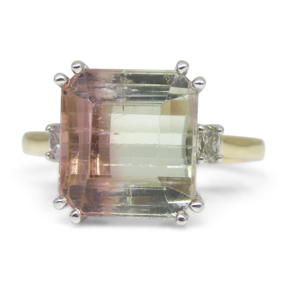 7.85ct Bi Color Tourmaline, Pink & Green Diamond Ring Set in 14k White Gold For Sale 1