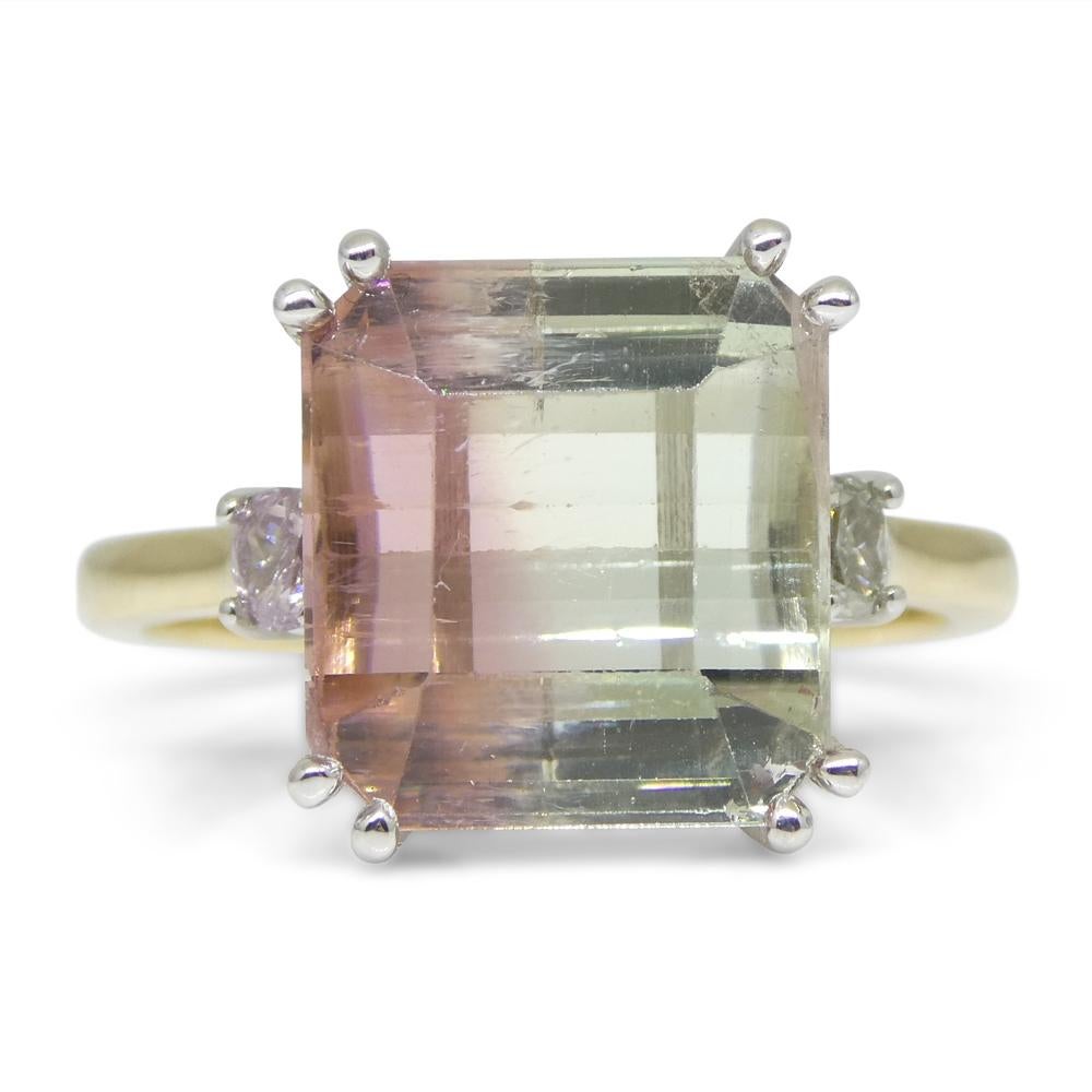 7.85ct Bi-Colour Tourmaline, Pink & Green Diamond Statement or Engagement Ring For Sale 6