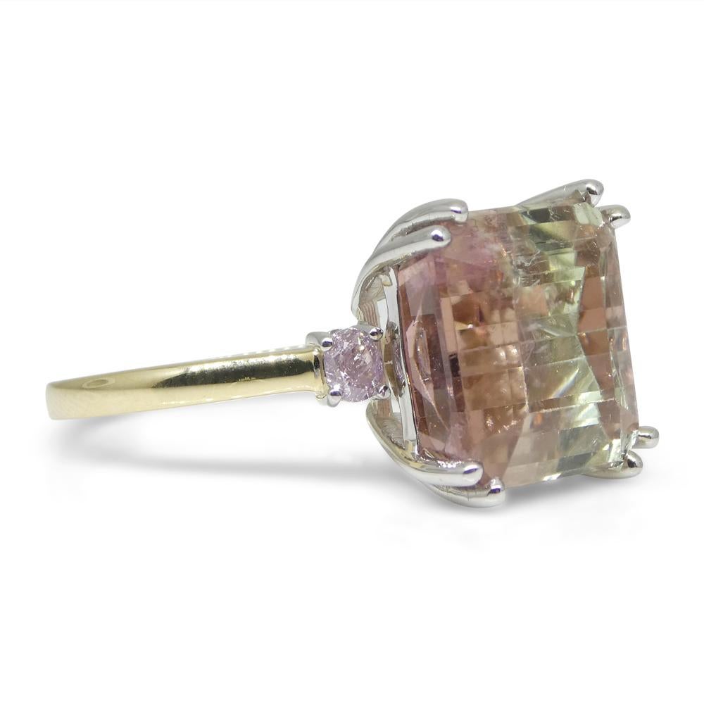 7.85ct Bi-Colour Tourmaline, Pink & Green Diamond Statement or Engagement Ring For Sale 8