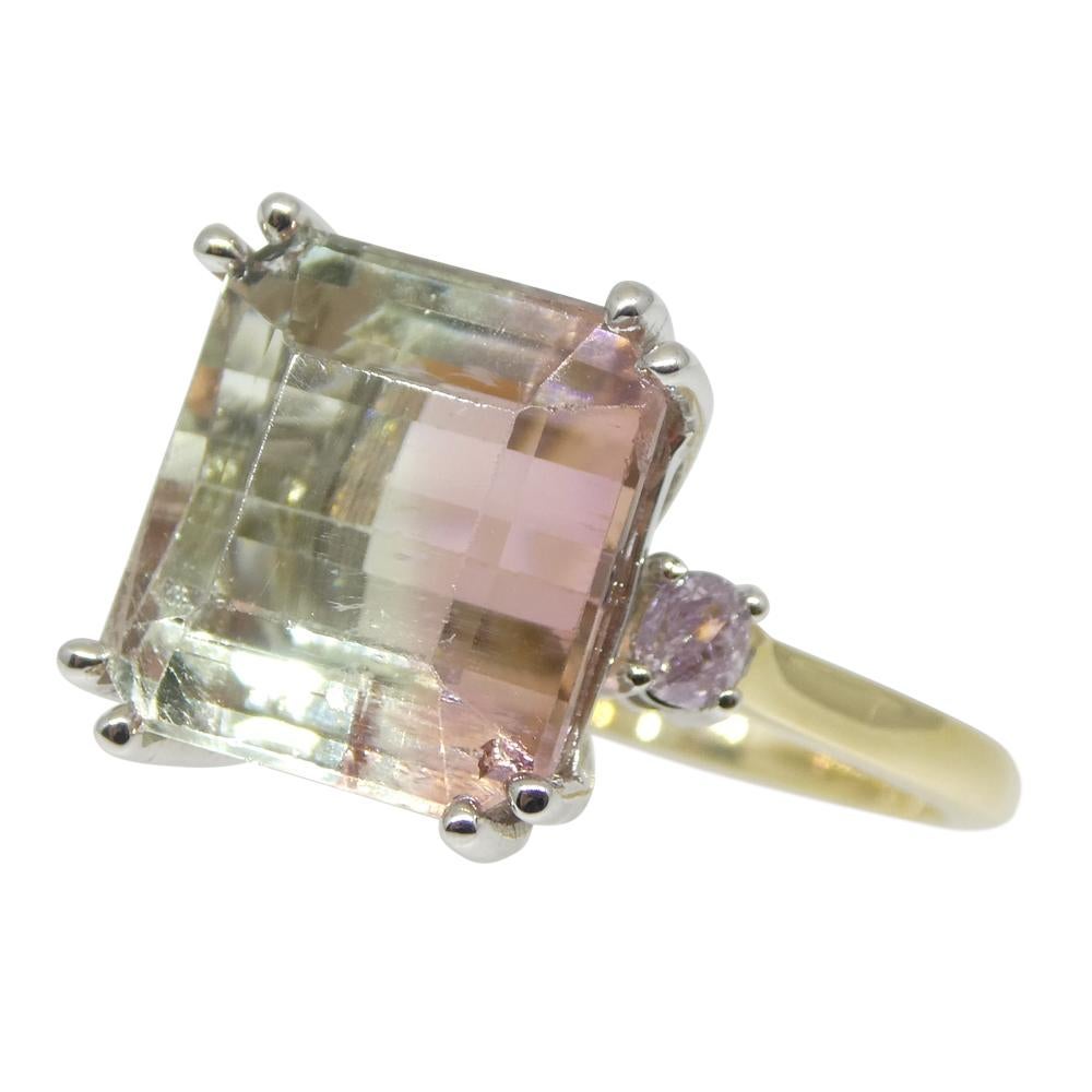 Square Cut 7.85ct Bi-Colour Tourmaline, Pink & Green Diamond Statement or Engagement Ring For Sale