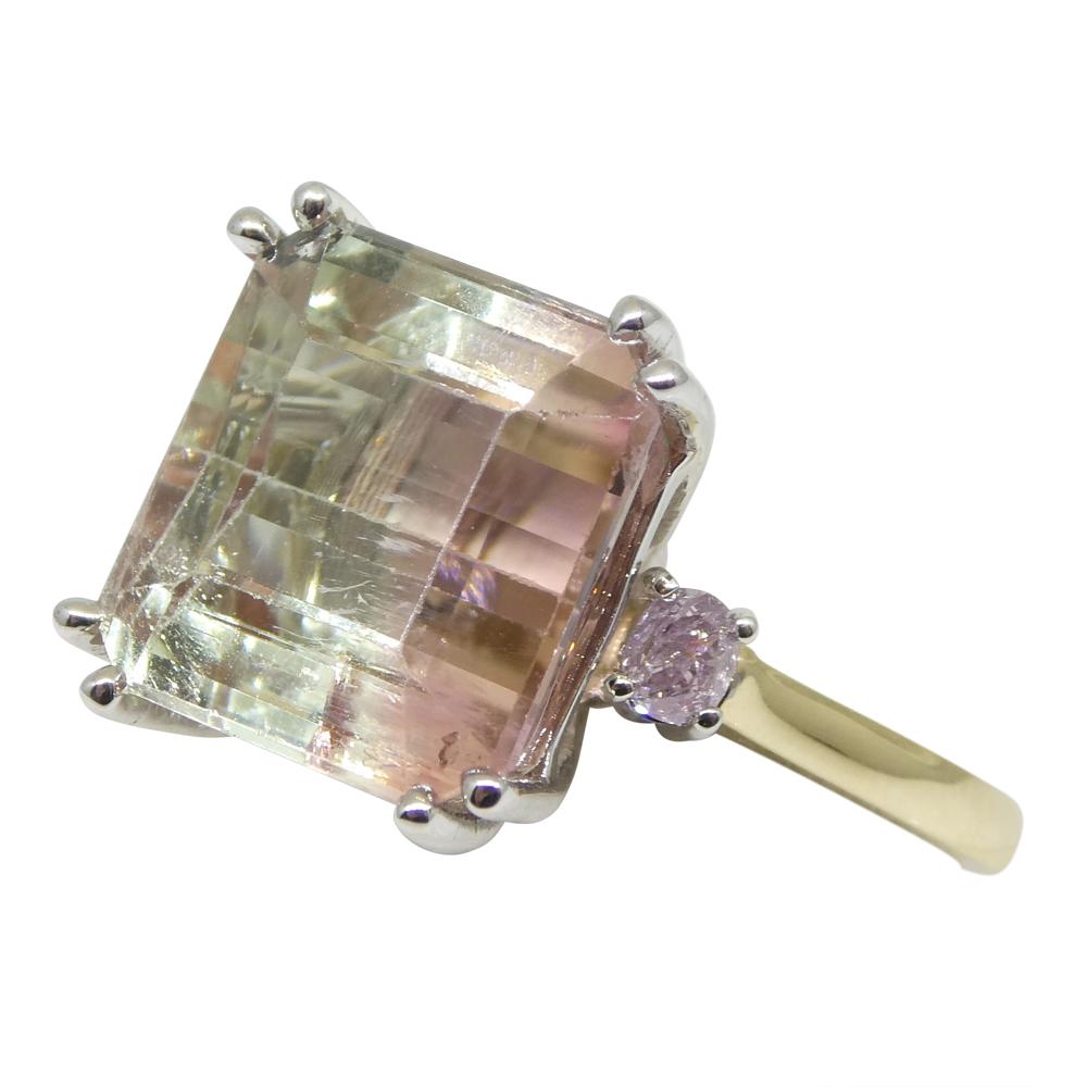 7.85ct Bi-Colour Tourmaline, Pink & Green Diamond Statement or Engagement Ring For Sale 2
