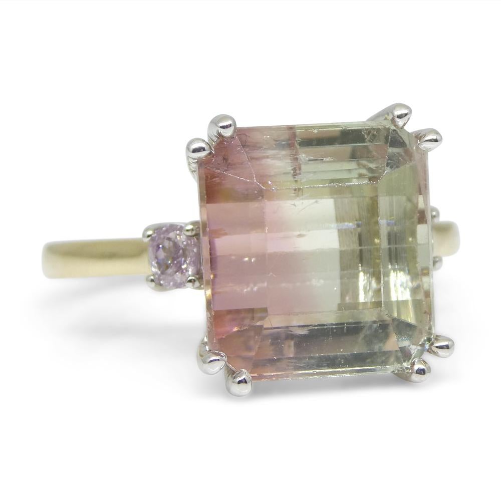 7.85ct Bi-Colour Tourmaline, Pink & Green Diamond Statement or Engagement Ring For Sale 3