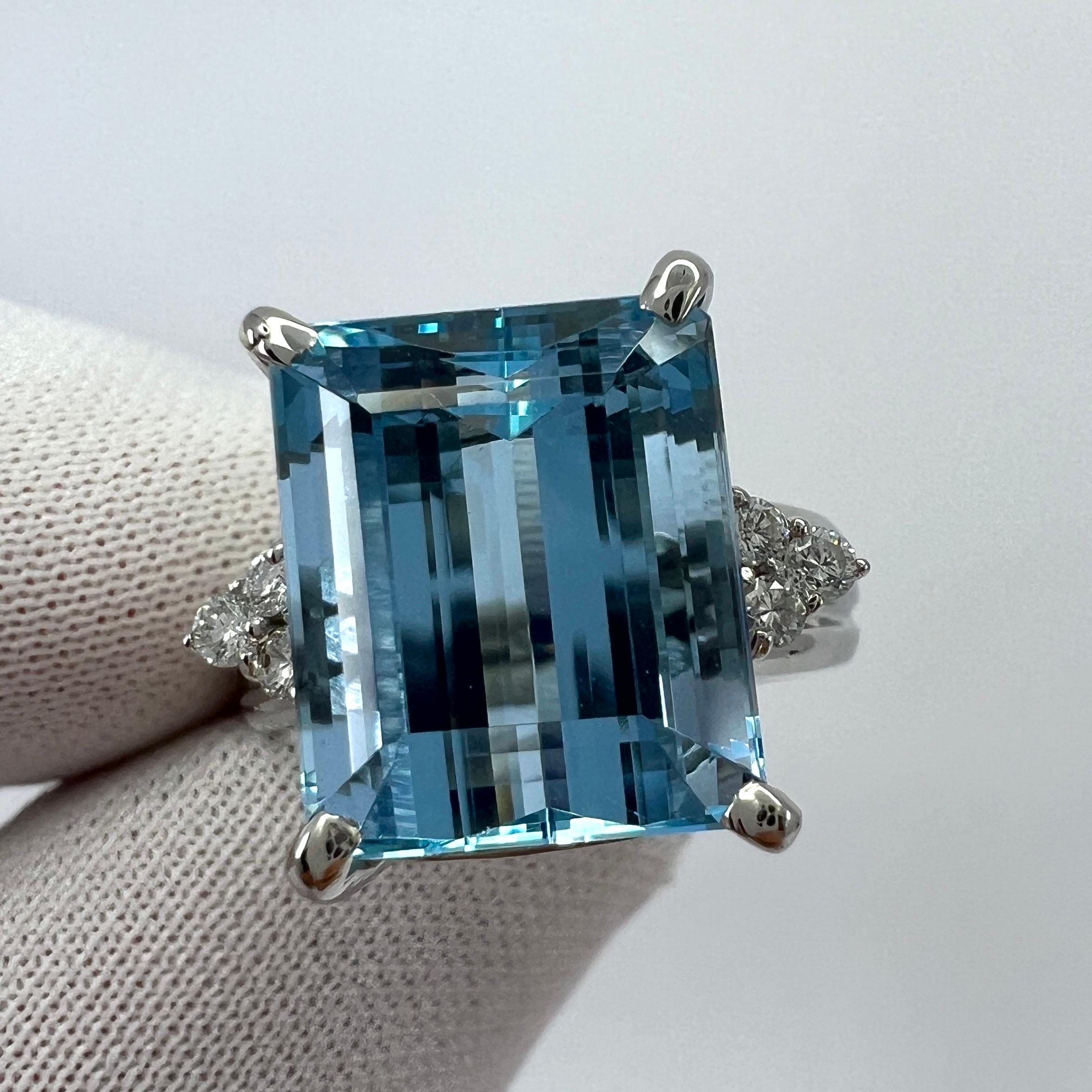 Anillo de platino con diamantes y aguamarina azul Santa María talla esmeralda de 7,85 ct 5
