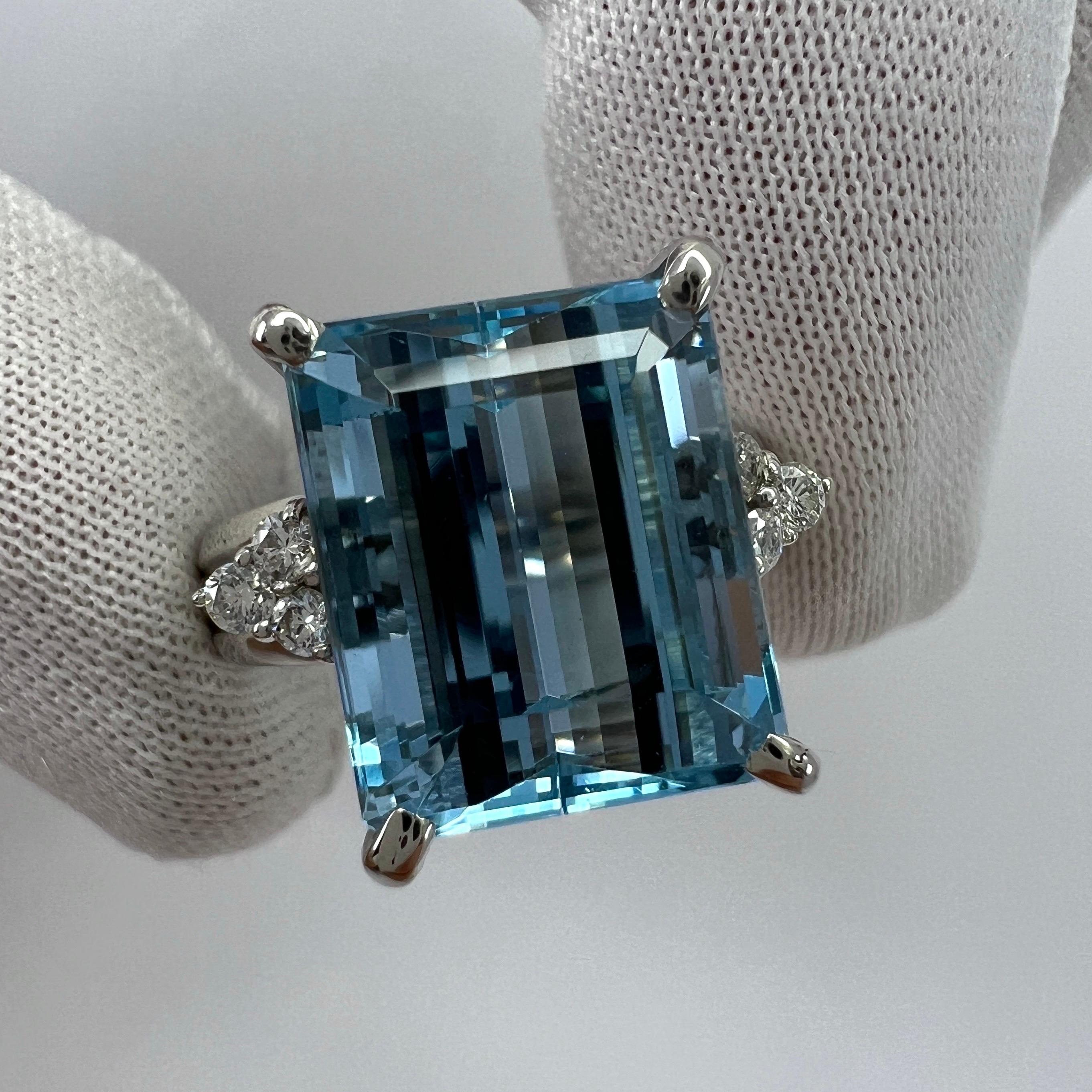 Anillo de platino con diamantes y aguamarina azul Santa María talla esmeralda de 7,85 ct 6