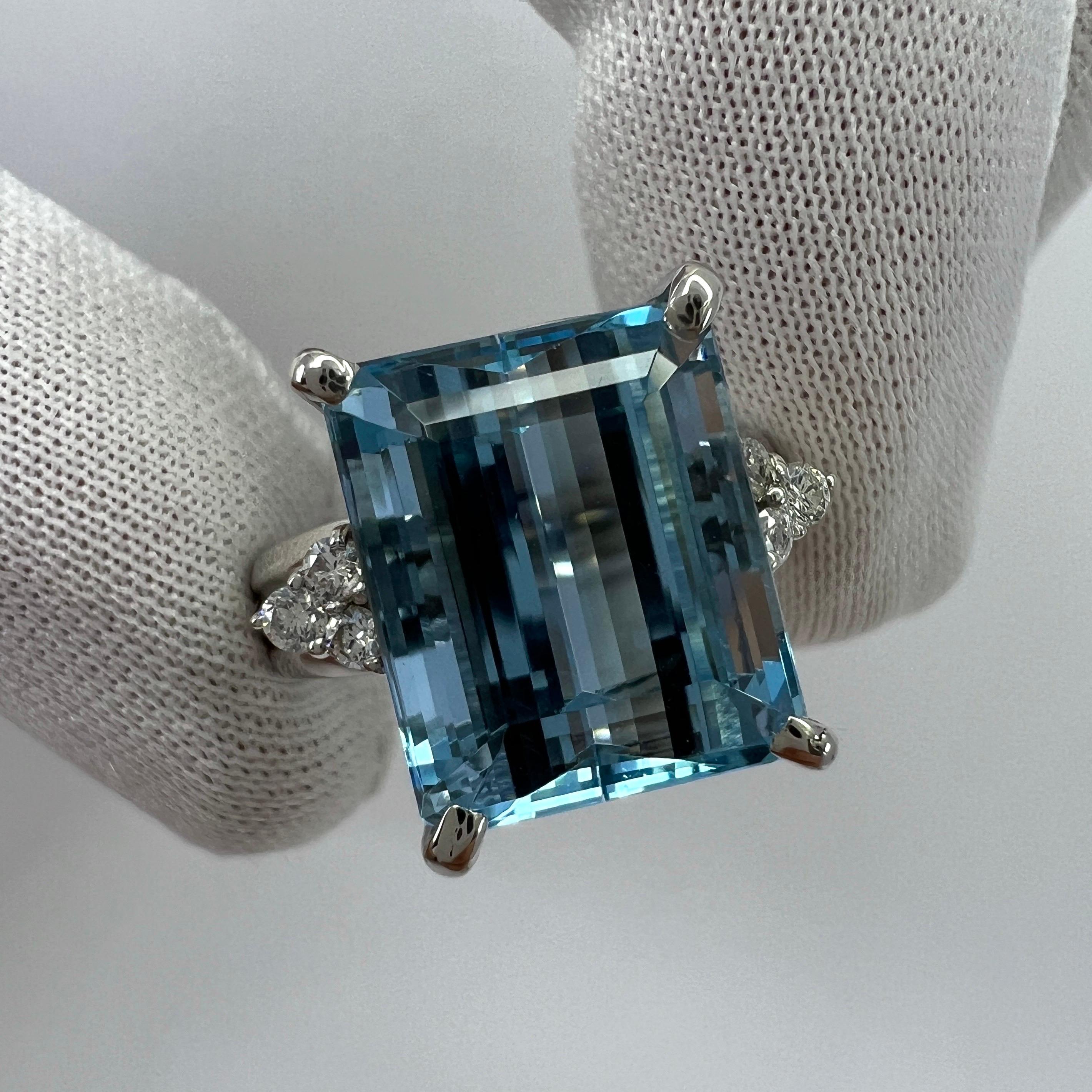 Femenino o masculino Anillo de platino con diamantes y aguamarina azul Santa María talla esmeralda de 7,85 ct